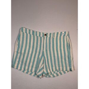 Old Navy Shorts Womens 12 Green Striped Linen Chino Flat Front Casual Summer